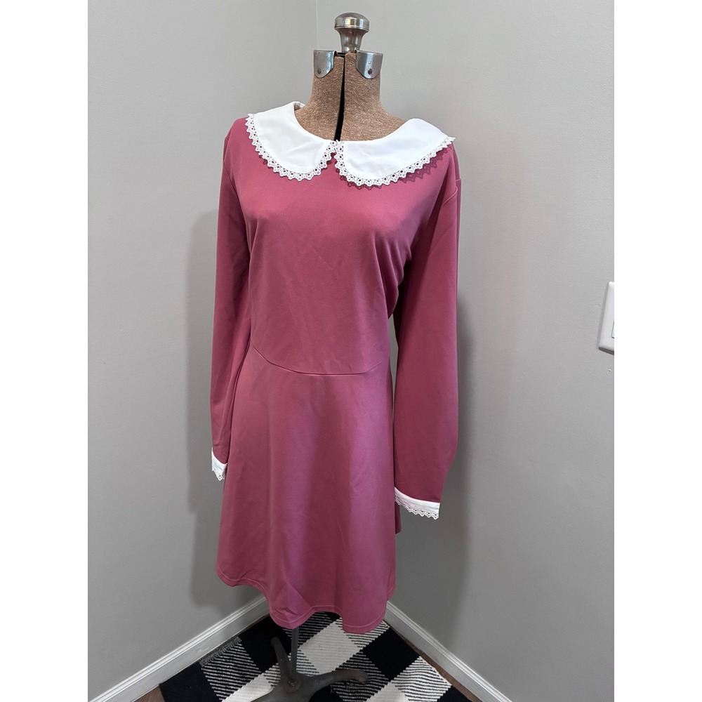 Agnes Orinda Pink Lace Peter Pan Collar Long Sleeve Dress Plus Size 2X NEW